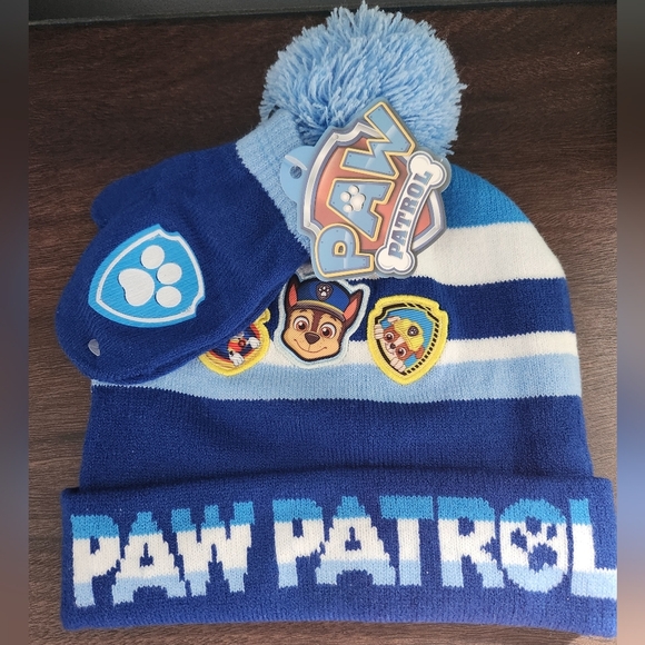 Paw Patrol Other - Paw Patrol Blue Knit Beanie and Mittens Set